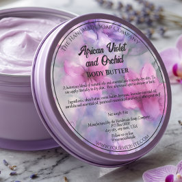 Adesivo Redondo Rótulo de Pote de Cosméticos Flores Rosa e Roxo