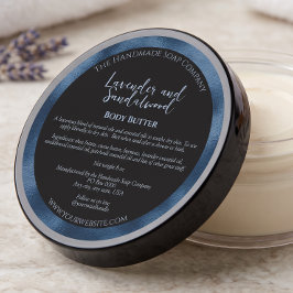 Adesivo Redondo Rótulo de Pote de Cosméticos Preto e Azul c/ Ingre