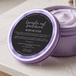 Adesivo Redondo Rótulo de pote de cosméticos preto e roxo com ingr