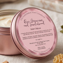 Adesivo Redondo Rótulo de Pote de Cosméticos Rosa Corado c/ Ingred