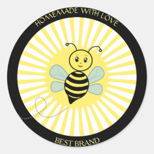 Adesivo Redondo Rótulo de Pote de Mel de Abelha Feliz Fofa & Raios