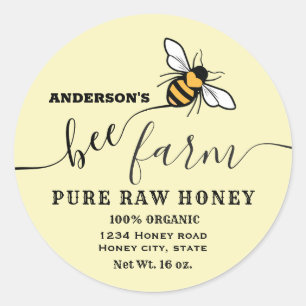 Adesivo Redondo Rótulo de pote de mel de fazenda de abelhas