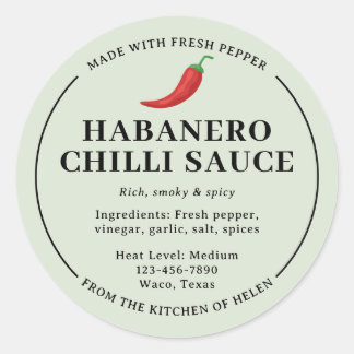 Adesivo Redondo Rótulo de Pote de Molho de Chili Habanero Caseiro