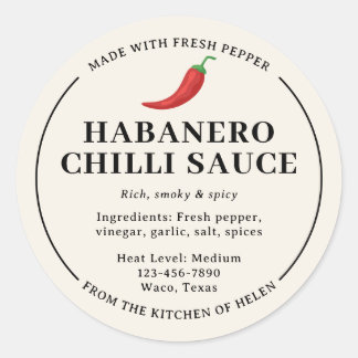 Adesivo Redondo Rótulo de Pote de Molho de Chili Habanero Caseiro
