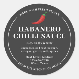 Adesivo Redondo Rótulo de Pote de Molho de Chili Habanero Caseiro