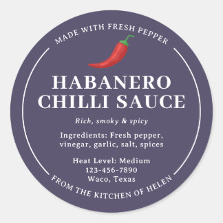 Adesivo Redondo Rótulo de Pote de Molho de Chili Habanero Caseiro
