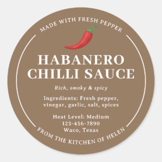 Adesivo Redondo Rótulo de Pote de Molho de Chili Habanero Caseiro