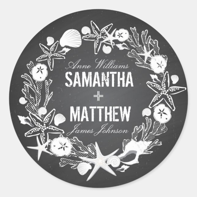 Adesivo Redondo Rótulo de Presente de Casamento de Seashells (Frente)