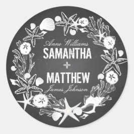 Adesivo Redondo Rótulo de Presente de Casamento de Seashells