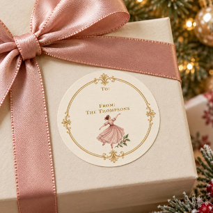 Adesivo Redondo Rótulo de Presente de Natal de Senhora Elegante Da