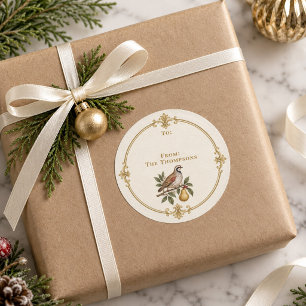 Adesivo Redondo Rótulo de Presente de Natal Personalizado Perdiz E