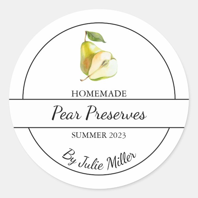 Adesivo Redondo Rótulo de Preservação de Pear Homemade Simples (Frente)