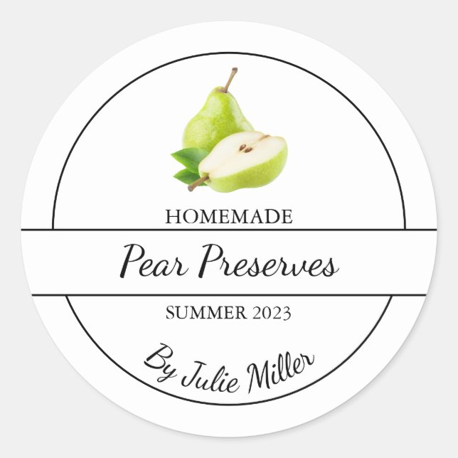Adesivo Redondo Rótulo de Preservação de Pear Homemade Simples (Frente)