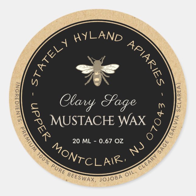 Adesivo Redondo Rótulo de Produto de Cera de Abelha Manuscrita Kra (Frente)