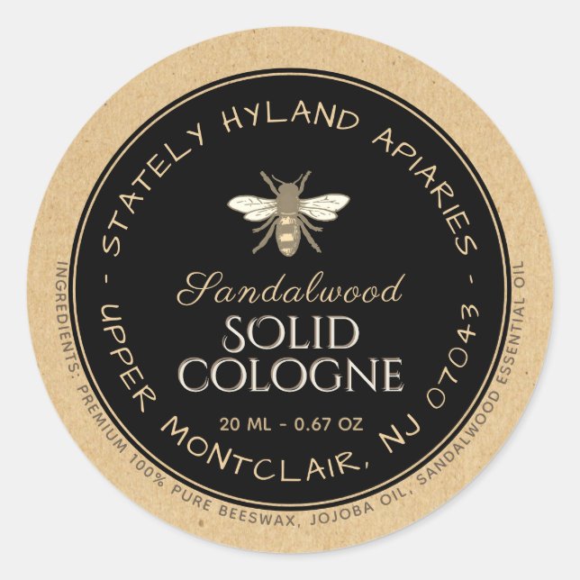 Adesivo Redondo Rótulo de Produto de Cera de Abelha Manuscrita Kra (Frente)