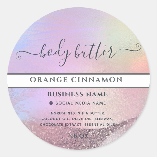 Adesivo Redondo Rótulo de produto de escrita moderna dourada holog (Frente)