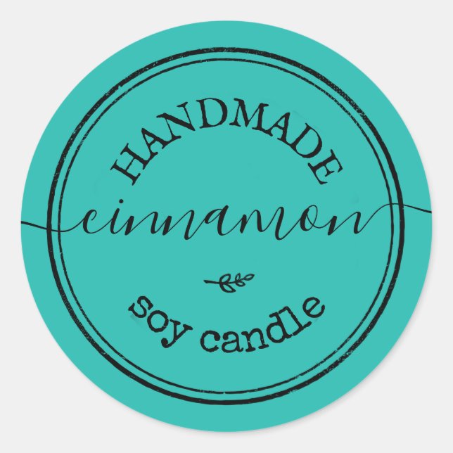 Adesivo Redondo Rótulo de Produto de Letra Cursiva Feita à Mão Azu (Frente)