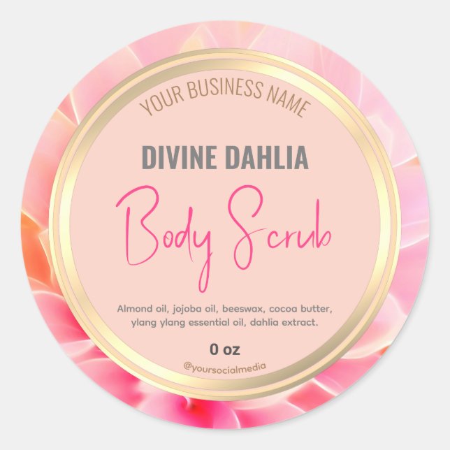 Adesivo Redondo Rótulo de Produto de Quadro Dourado Elegante Flora (Frente)