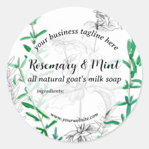 Adesivo Redondo Rótulo de Produto de Sabão de Casca Rosemary Mint