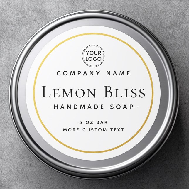 Adesivo Redondo Rótulo de produto fino de borda redonda de aparênc (Round white product label
 sticker with thin golden look border
)