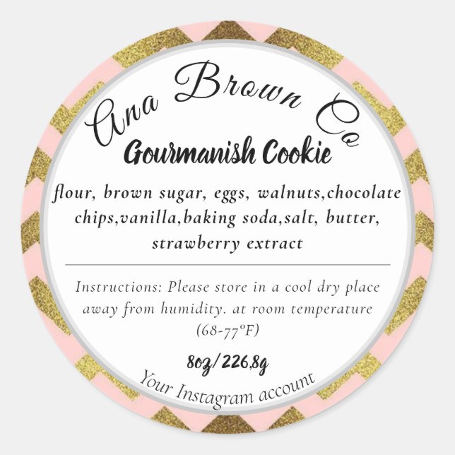 Adesivo Redondo Rótulo de Produto Ingredientes Elegentes Dourados  (Frente)