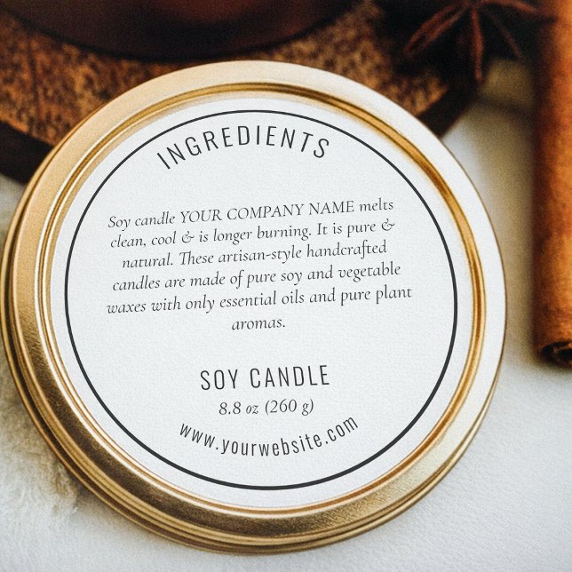 Adesivo Redondo Rótulo de Produto Ingredientes Preto Neutro (Criador carregado)