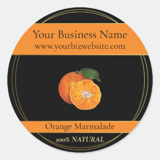Adesivo Redondo Rótulo de Produto Marmalado Laranja Preto e Dourad