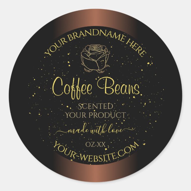 Adesivo Redondo Rótulo de Produto Marrom Elegante Dourado Rosa de  (Frente)