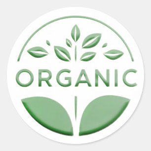 Adesivo Redondo Rótulo de Produto Orgânico Verde Pálido com Folha