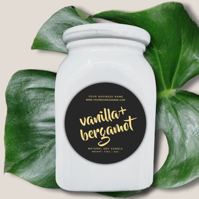 Adesivo Redondo Rótulo de produto para vela negra moderna (Criador carregado)