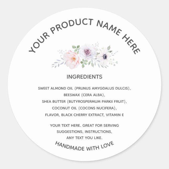 Adesivo Redondo Rótulo de Produto Personalizado Carvão Branco (Frente)