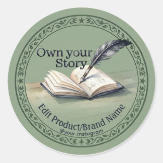 Adesivo Redondo Rótulo de Produto Personalizado Quill Book Own You