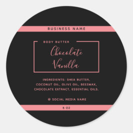 Adesivo Redondo Rótulo de produto preto tipografia moderna minimal