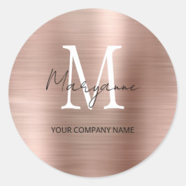 Adesivo Redondo Rótulo de Produto Rosa Monograma Minimalista