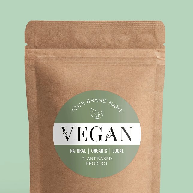 Adesivo Redondo Rótulo de Produto Vegan Verde Moderno 100% (Customizable green vegan product sticker with space for your business name & details)