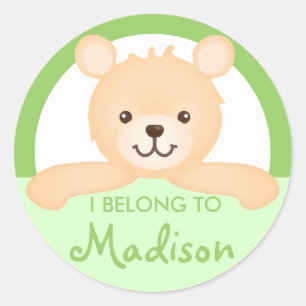 Adesivo Redondo Rótulo de Propriedade do Urso de Teddy (verde)