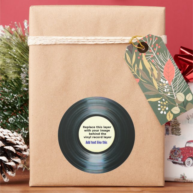 Adesivo Redondo Rótulo de registro de música do Vinil Preto com su (Feriado)