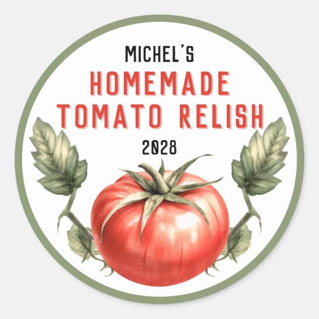 Adesivo Redondo Rótulo de Relish de Tomate caseiro estilo retrô (Frente)