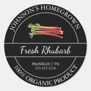 Adesivo Redondo Rótulo de Rhubarb Orgânico Fresco do Jardim do Int