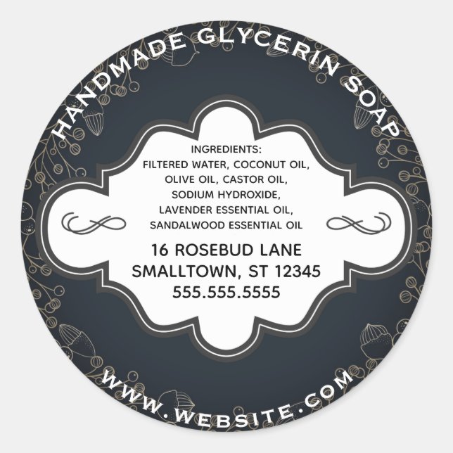 Adesivo Redondo Rótulo de sabão artesanal preto Dourado (Frente)