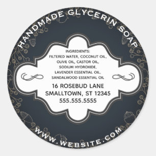 Adesivo Redondo Rótulo de sabão artesanal preto Dourado
