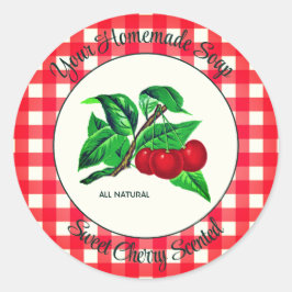 Adesivo Redondo Rótulo de Sabão de Cereja Doce de Gingham