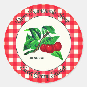 Adesivo Redondo Rótulo de Sabão de Cereja Doce de Gingham