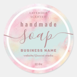 Adesivo Redondo Rótulo de sabão de script de aquarela azul