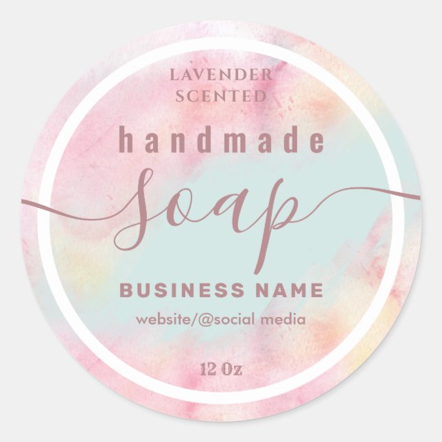 Adesivo Redondo Rótulo de sabão de script de aquarela azul (Frente)