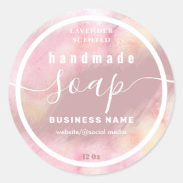 Adesivo Redondo Rótulo de sabão de script de aquarela azul