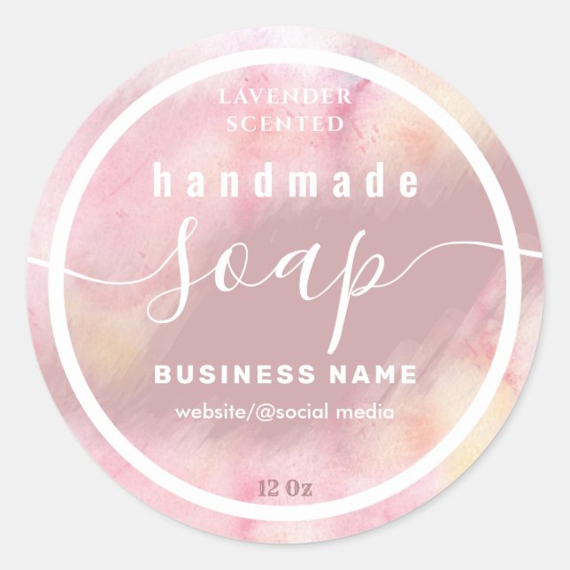 Adesivo Redondo Rótulo de sabão de script de aquarela azul (Frente)