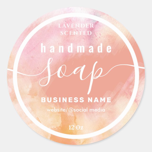 Adesivo Redondo Rótulo de sabão de script de aquarela azul (Frente)