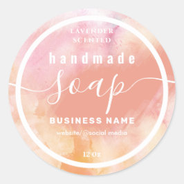 Adesivo Redondo Rótulo de sabão de script de aquarela azul