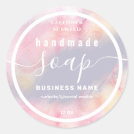 Adesivo Redondo Rótulo de sabão de script de aquarela azul
